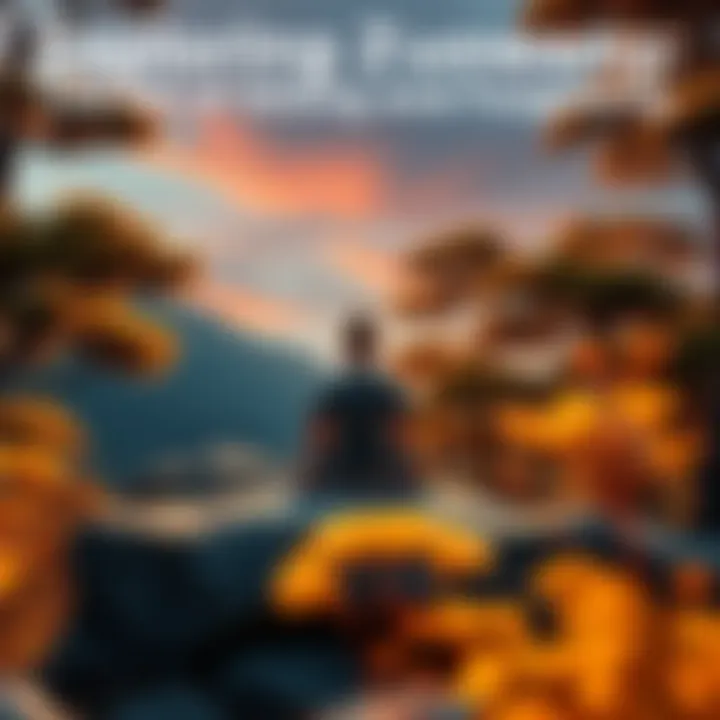 Individual sitting cross-legged on a rock, surrounded by trees, practicing Zuowang meditation